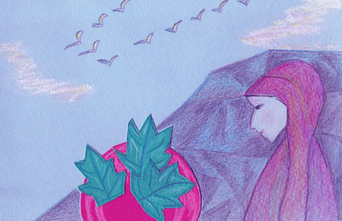 Sacerdotiza interpretando oráculos<br>Dibujo por Mirta Croxatto